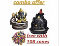 Shiv–Ganesha Combo Smoke Fountain Backflow Waterfall Cone Incense Holder Statue with 108 Free Cones