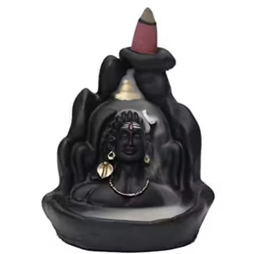 Shiv–Ganesha Combo Smoke Fountain Backflow Waterfall Cone Incense Holder Statue with 108 Free Cones