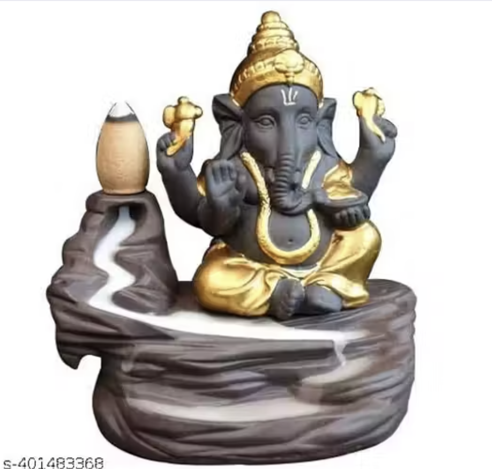Shiv–Ganesha Combo Smoke Fountain Backflow Waterfall Cone Incense Holder Statue with 108 Free Cones
