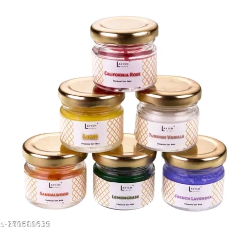 Home Sajawat Scented Mini Jar Candles for Home Decor & Gifting (Set of 6) | Rose, Lemon Grass, Jasmine, Vanilla, Lavender & Sandalwood Candles Candle (Multicolor, Pack of 6), Perfume Candles